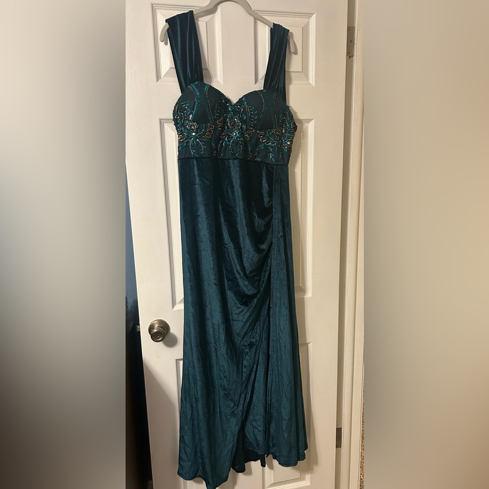 Teal Beaded Evening Gown